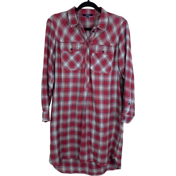 Madewell Red Plaid Button Up Long Sleeve Shirt Dress Size XS. - Picture 1 of 9